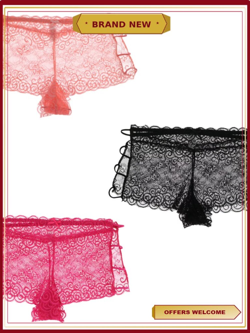 Lace Hipster Boyshort Panties 3 Pack Nylon Spandex Blend